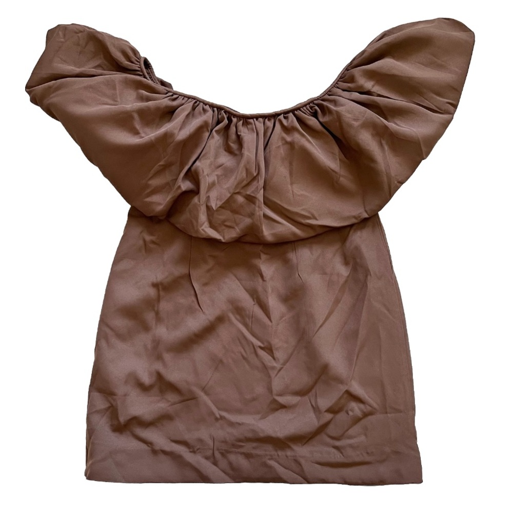 NIKITA MHAISALKAR ANTHROPOLOGIE NWT Off-The-Shoulder Bubble Dress Brown Chic - Picture 2 of 8